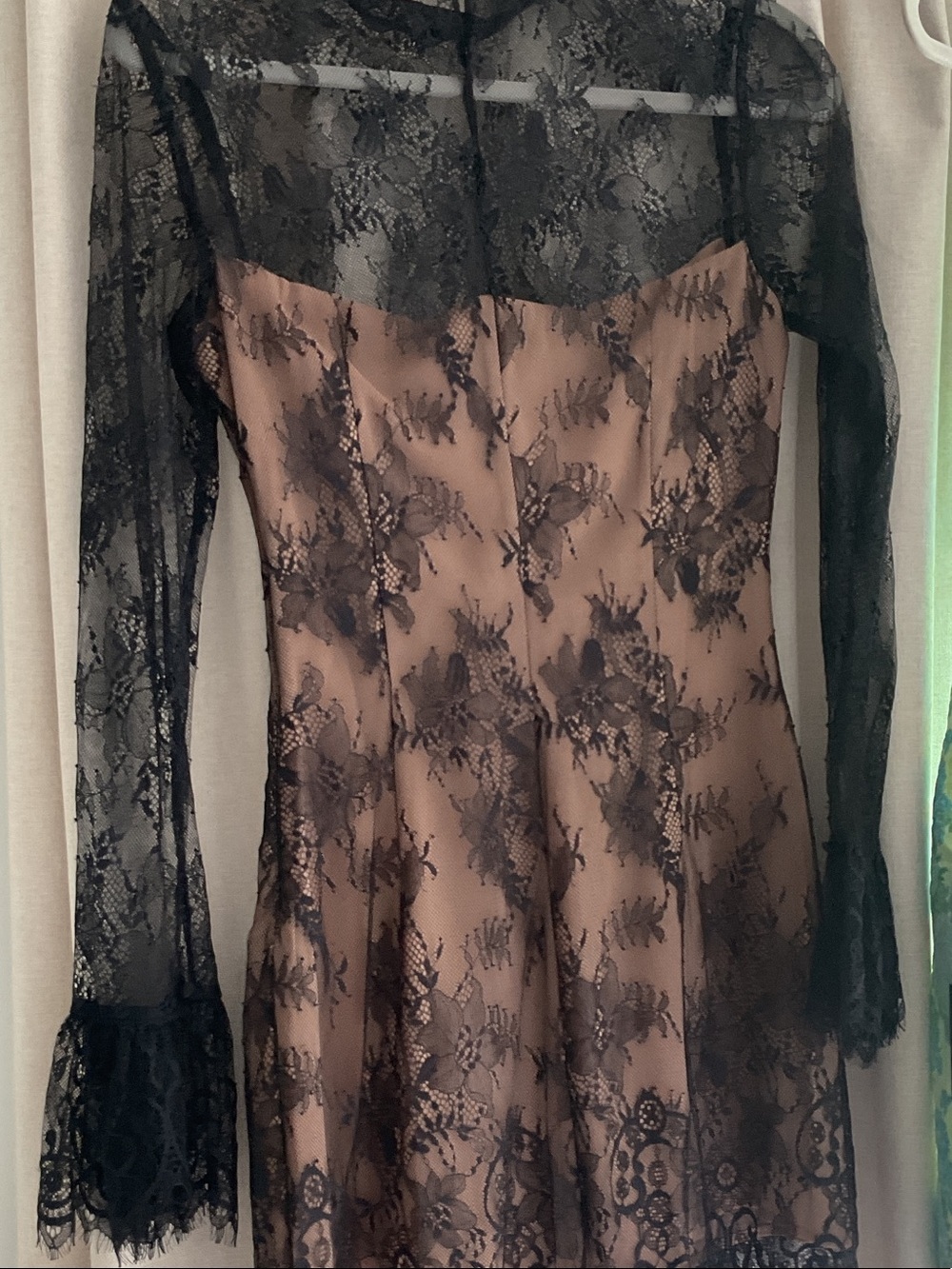 Reformation Black Lace Overlay Brown Slip Dress with Long Sleeves - Picture 3 of 3